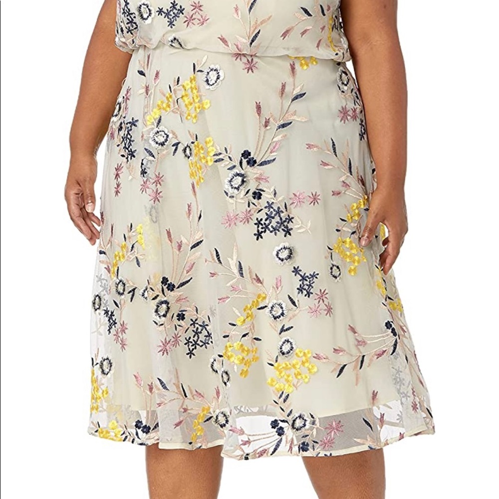 Women's Plus Size Blouson Embroidered Midi Dress